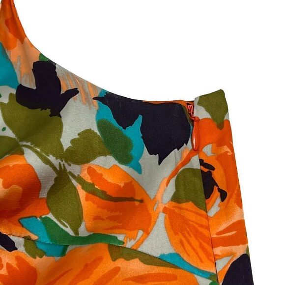 Gianni Bini orange and blue floral sleeveless ruffle neck top size M - Picture 15 of 16